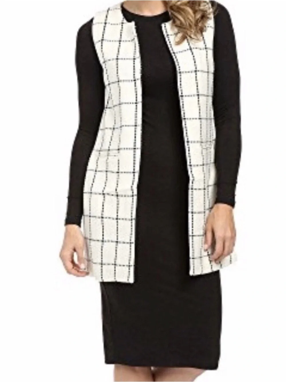 Sanctuary tweed sleevless long window pane vest size small cream/ black color - Picture 5 of 9